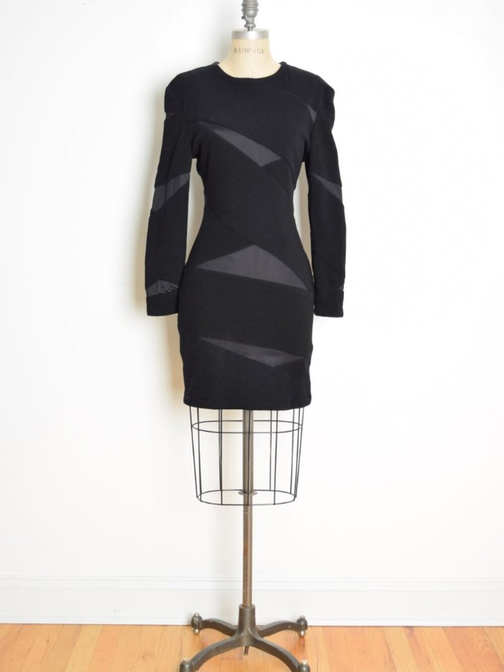 vintage 80s dress Emmanuel Zoo black wool sheer cutout bandage bodycon mini M